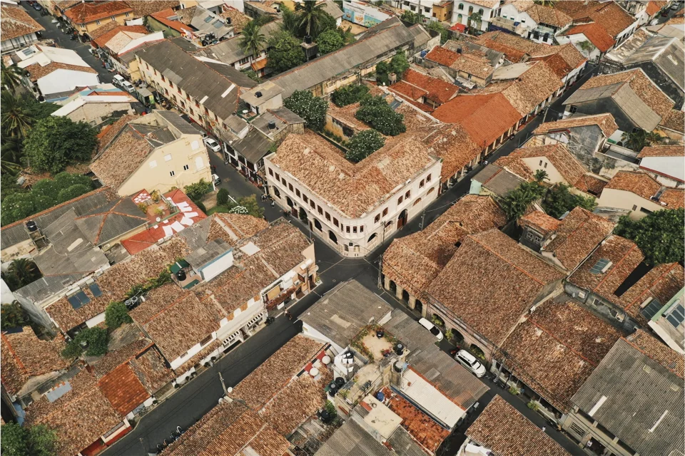 Red rooftops and narrow streets seen from above