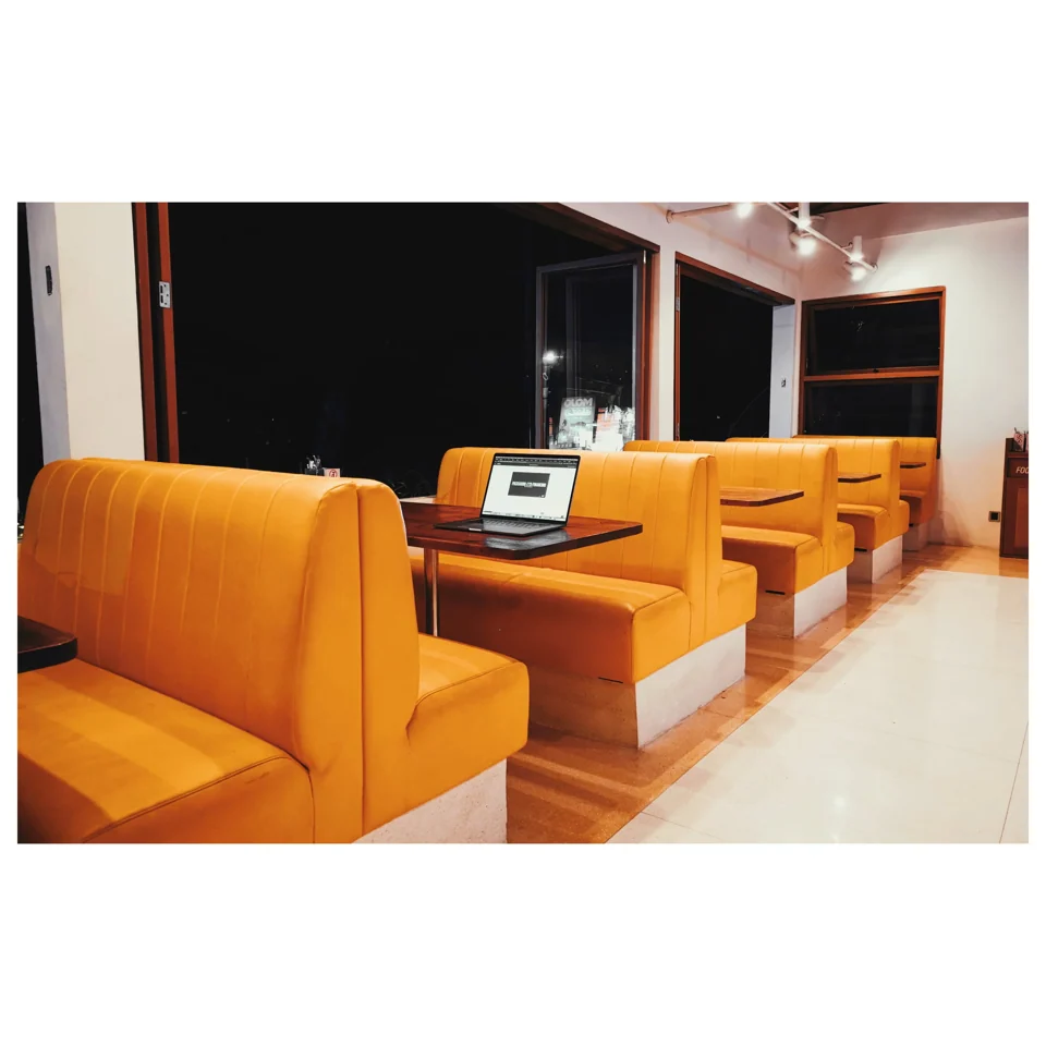 Bright yellow seating in a restaurant