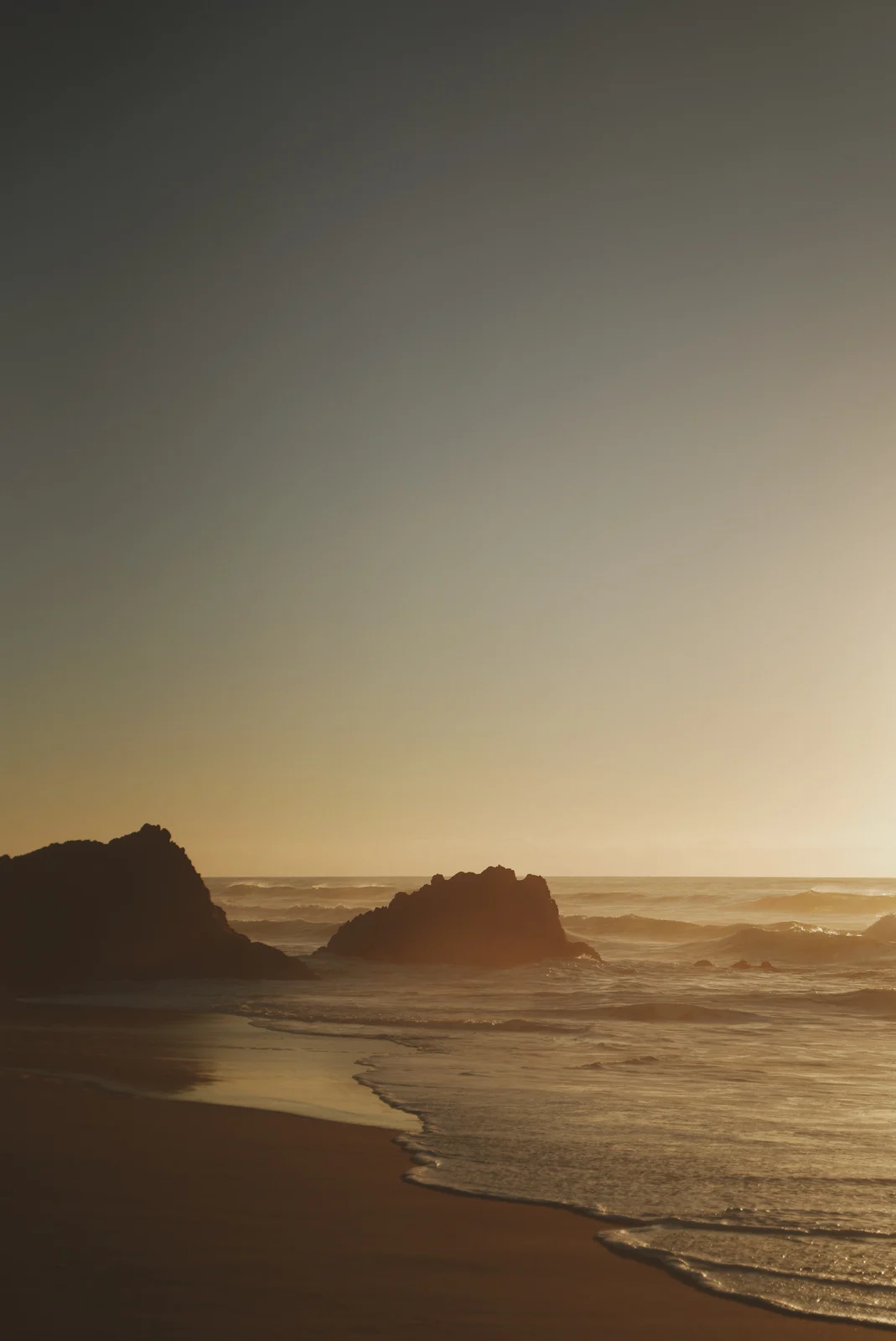 Golden evening light on coastal sea stacks